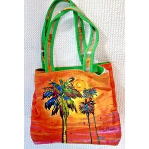 Paul Brent Tropical Palm Tree Tote Bag Colorful Beach Canvas Purse Florida Art